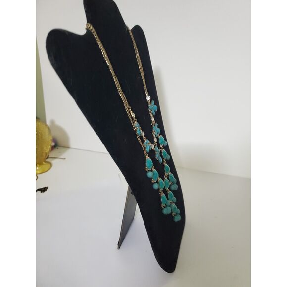 Acrylic And Rhinestone Layered Necklace Boho Statement Evening Turquoise Blue - Picture 7 of 8